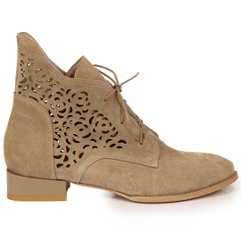 Beige Wildleder durchbrochene Lederstiefel Juma