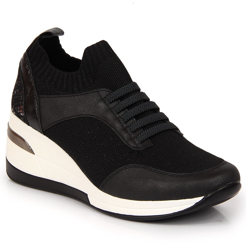 Schwarze Keilschuhe für Damen, schwarze Artiker zum Hineinschlüpfen