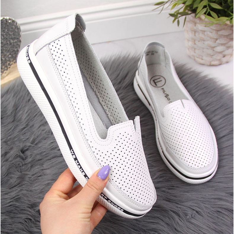 Weiße durchbrochene Lederschuhe für Damen Filippo