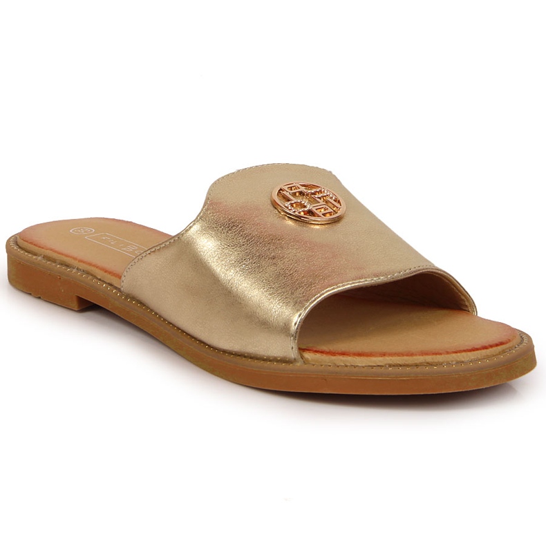 Goldene Damenpantoffeln mit Filippo-Dekoration