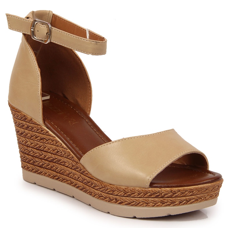 Beige Damensandalen auf Keilabsatz Jezzi