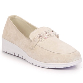 Damen-Lederslipper mit Kette Artiker creme beige