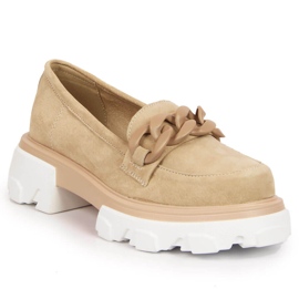 Leder Damenschuhe mit Ketten beige Filippo