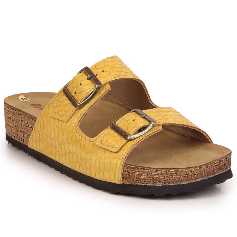 Gelbe Inblu Damenhausschuhe mit Schnallen