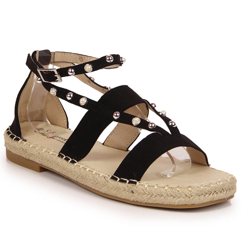 S.Barski Schwarze Sandalen für Damen Espadrilles mit Perlen von S. Barski