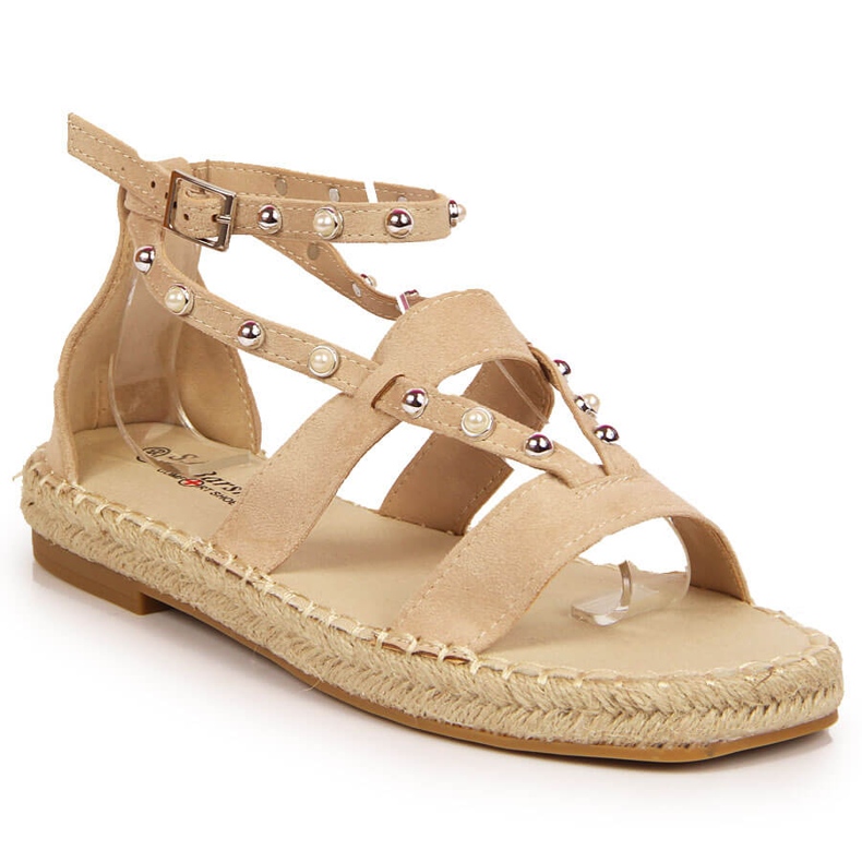 S.Barski Damensandalen, Espadrilles mit beigen Perlen, S. Bararski
