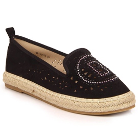 S.Barski Schwarze durchbrochene Espadrilles mit Zirkonias von S. Barski