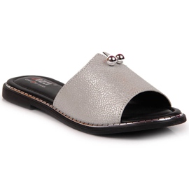 Silberne Lederpantoffeln für Damen Jezzi