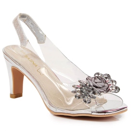 Transparente Damensandalen mit silbernen Sabatina-Steinen silber-