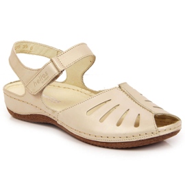 Damensandalen aus Leder auf einem goldenen Keil Helios 4009