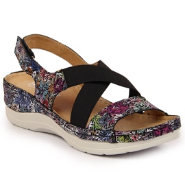 Damen-Ledersandalen auf bequemem Gummi Helios 100 schwarz mehrfarbig