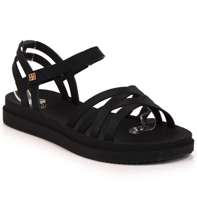 Schwarze Damen-Sandalen aus Gummi mit Klettverschluss Zaxy JJ285068