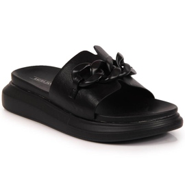 Schwarze Laura La.Fi Plateau-Slipper mit Kette