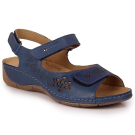 Helios 266 Marineblaue Damen-Ledersandalen mit Klettverschluss