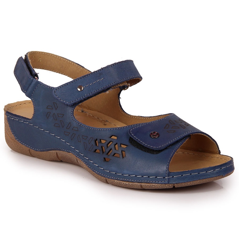 Helios 266 Marineblaue Damen-Ledersandalen mit Klettverschluss navy blau