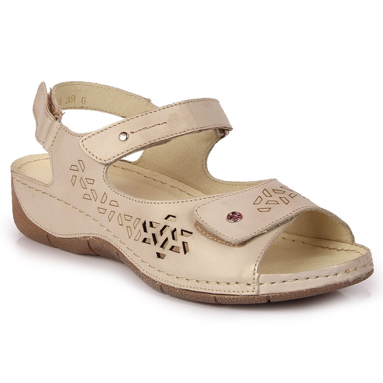Damen Ledersandalen mit Klettverschluss golden Helios 266