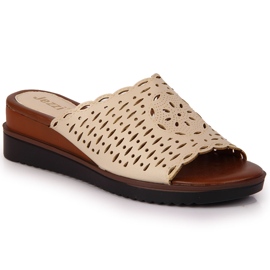 Beige durchbrochene Jezzi-Pantoffeln für Damen