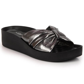 Silberne Lederpantoffeln für Damen T.Sokolski