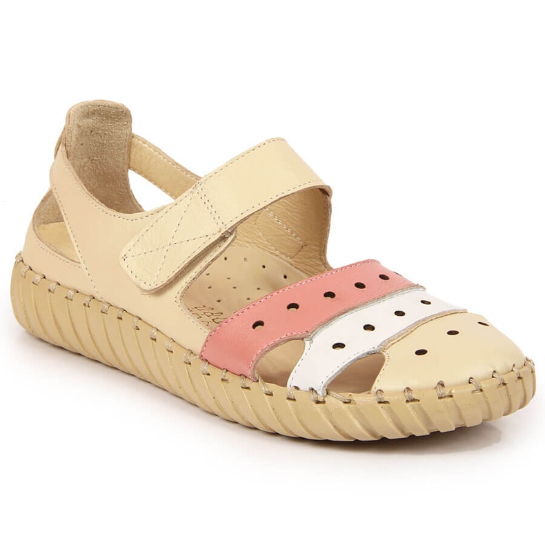 Damen-Ledersandale mit durchbrochenem Artiker beige