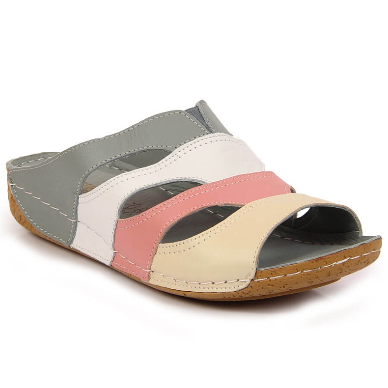 Bequeme Damen-Lederslipper in Multicolor Artiker grau mehrfarbig