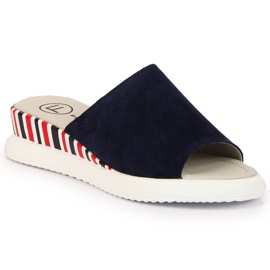 Damen-Lederpantoffeln auf Keilabsatz Marineblau Filippo