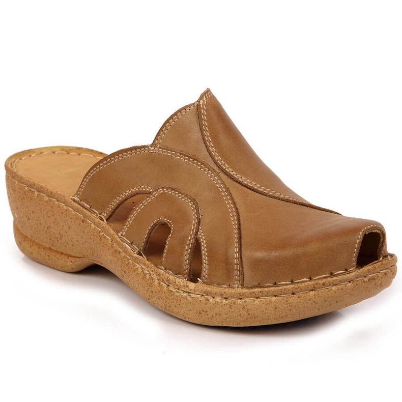 Beige Keilpantoffeln aus Leder Łukbut 650