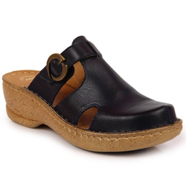 Lederpantoffeln auf einem Keil blau Łukbut 666 navy blau