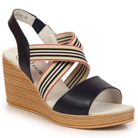 Damensandalen aus Leder auf einem marineblauen Keil Filippo