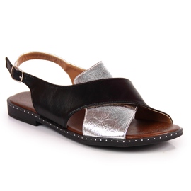 Schwarze und silberne Jezzi-Sandalen für Damen