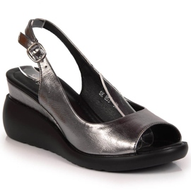 Silberne Damensandalen auf Keilabsatz Sergio Leone
