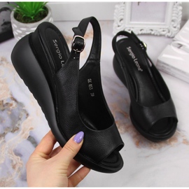 Schwarze Damensandalen auf Keilabsatz Sergio Leone