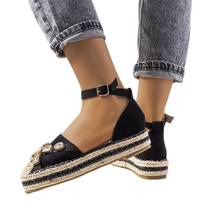 Schwarze Espadrilles mit Taimi Zirkonia