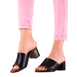 W. Potocki Lederpantoffeln auf Absatz Potocki schwarz