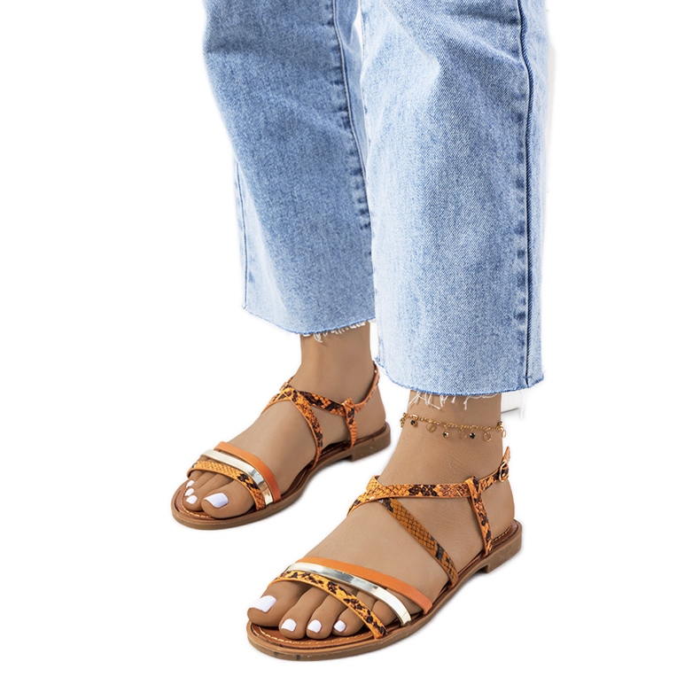 Reeta orangefarbene Damensandalen