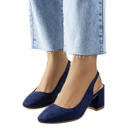 Marineblaue Pumps mit offenem Absatz von Panova