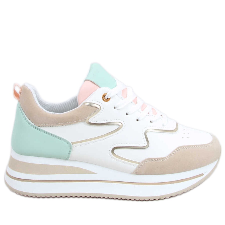 Hoch besohlte Devi Beige Sportschuhe weiß grün golden