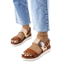 Braune Sandalen mit metallischem Larochelle-Einsatz golden