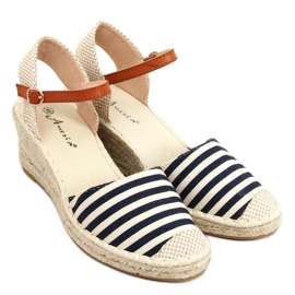 Irma Blau gestreifte Espadrilles beige marineblau