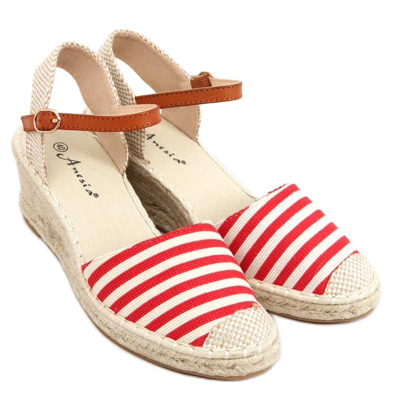 Irma Rot gestreifte Espadrilles beige