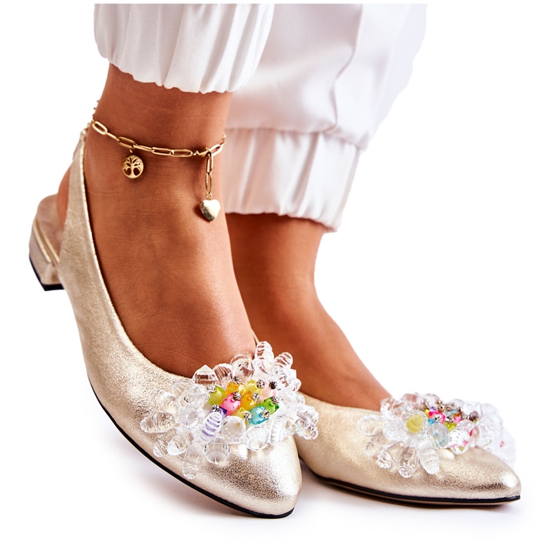 PA2 Lederballerinas auf hohen Absätzen mit goldener Elena-Verzierung