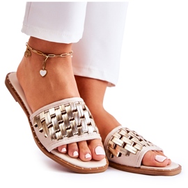 S.Barski Damen-Lederpantoffeln mit flachem Absatz Beige Hollis