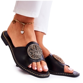 S.Barski Lederhausschuhe für Damen mit schwarzem Colene-Ornament