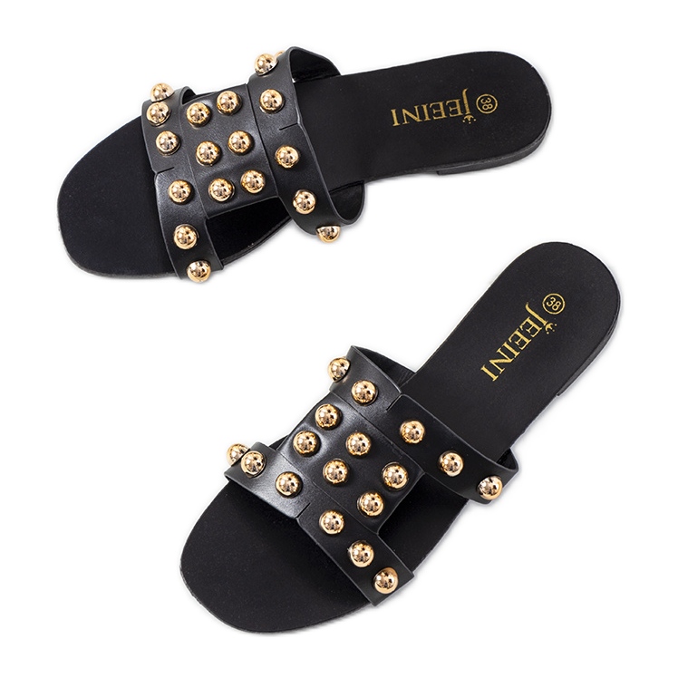 Schwarze Hausschuhe mit dekorativen Amparo-Nieten