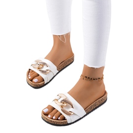 Weiße Hausschuhe mit Derbi-Kette