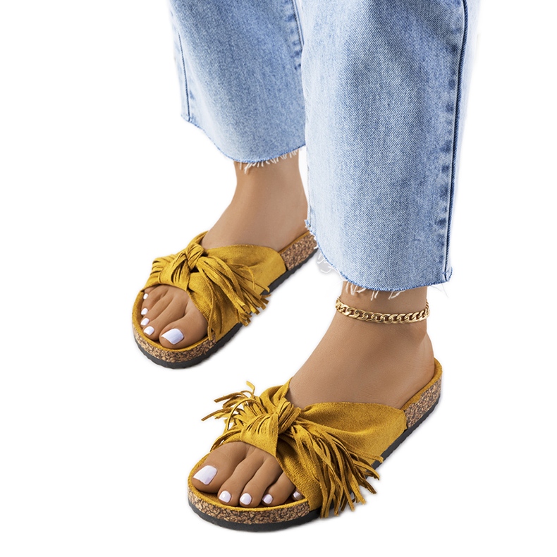 Laderies gelbe Hausschuhe mit Fransen