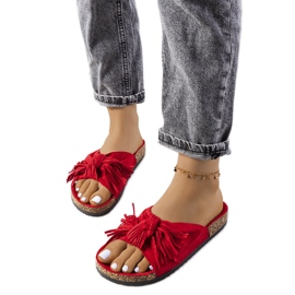 Laderies rote Pantoffeln mit Fransen