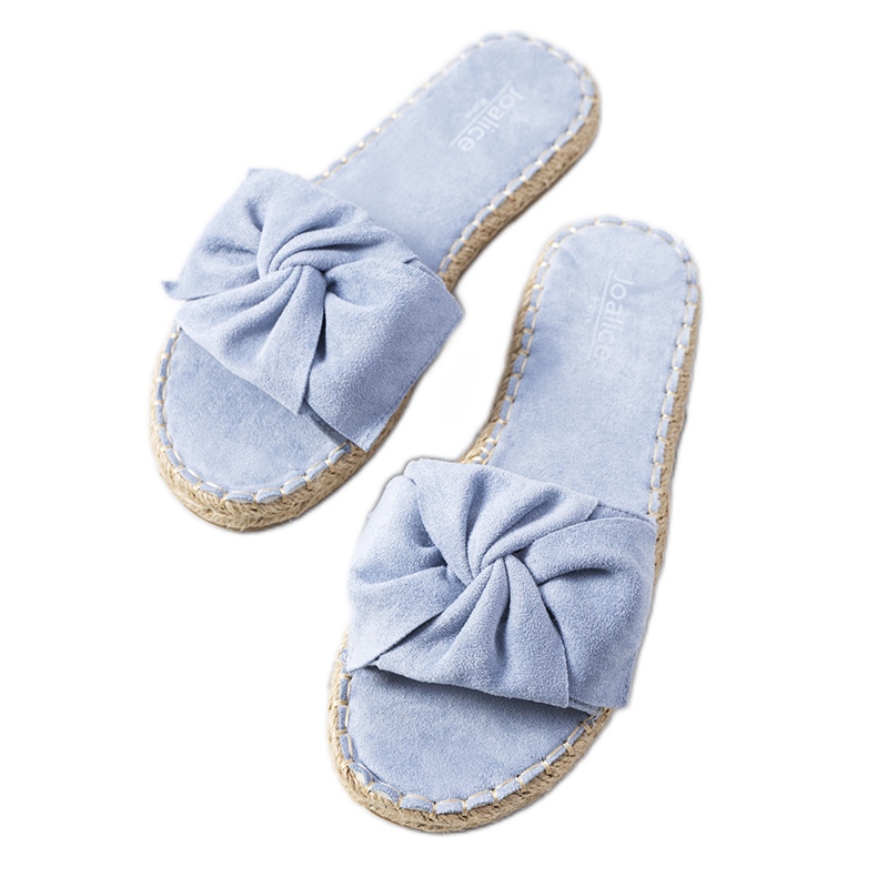 Blaue Hausschuhe mit Krina-Schleife