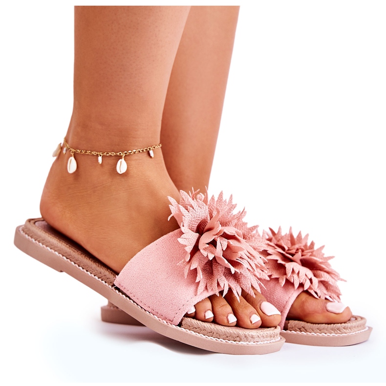 FJ1 Damen-Slipper aus Wildleder mit rosa Giorgia-Dekoration