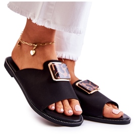 FJ1 Damenhausschuhe mit Zierelement Black Leonia schwarz