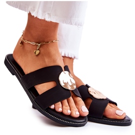 FJ1 Bequeme Damenhausschuhe mit schwarzem Leila-Ornament